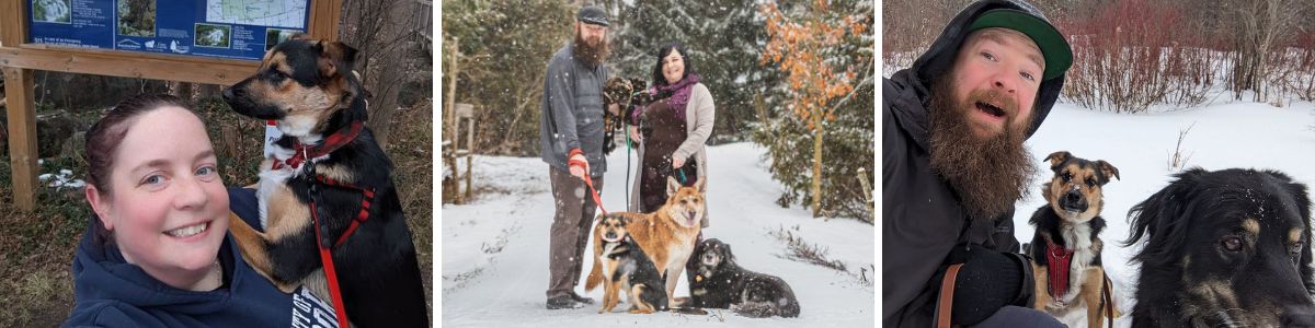 collage of couple outdoors with pets | About The Kas Pack