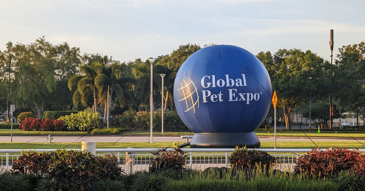 outdoor display with a sign for global pet expo | Incredible Pet-Friendly Travel Products from Global Pet Expo 2024